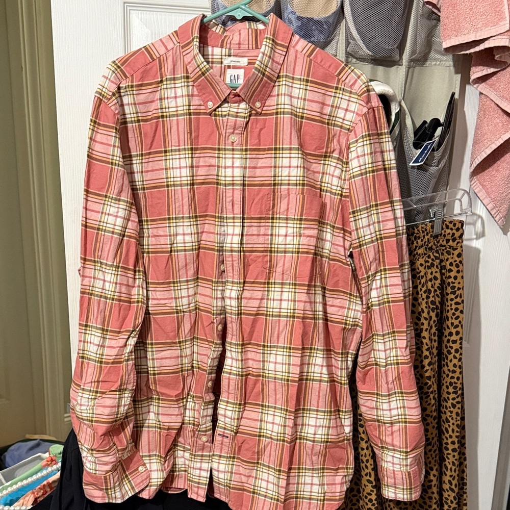GAP Pink and White Plaid Shirt